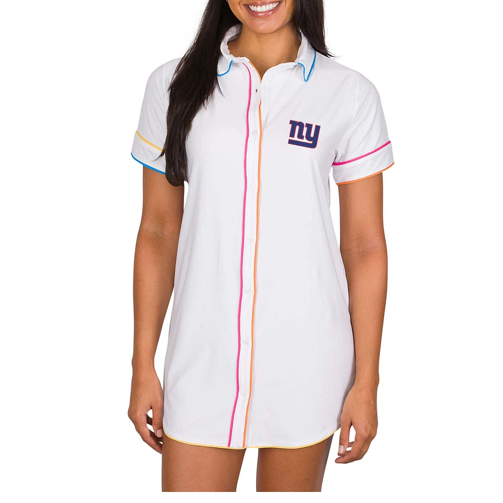 Women's Concepts Sport White New York Giants Flutter Knit Button-Up Nightshirt