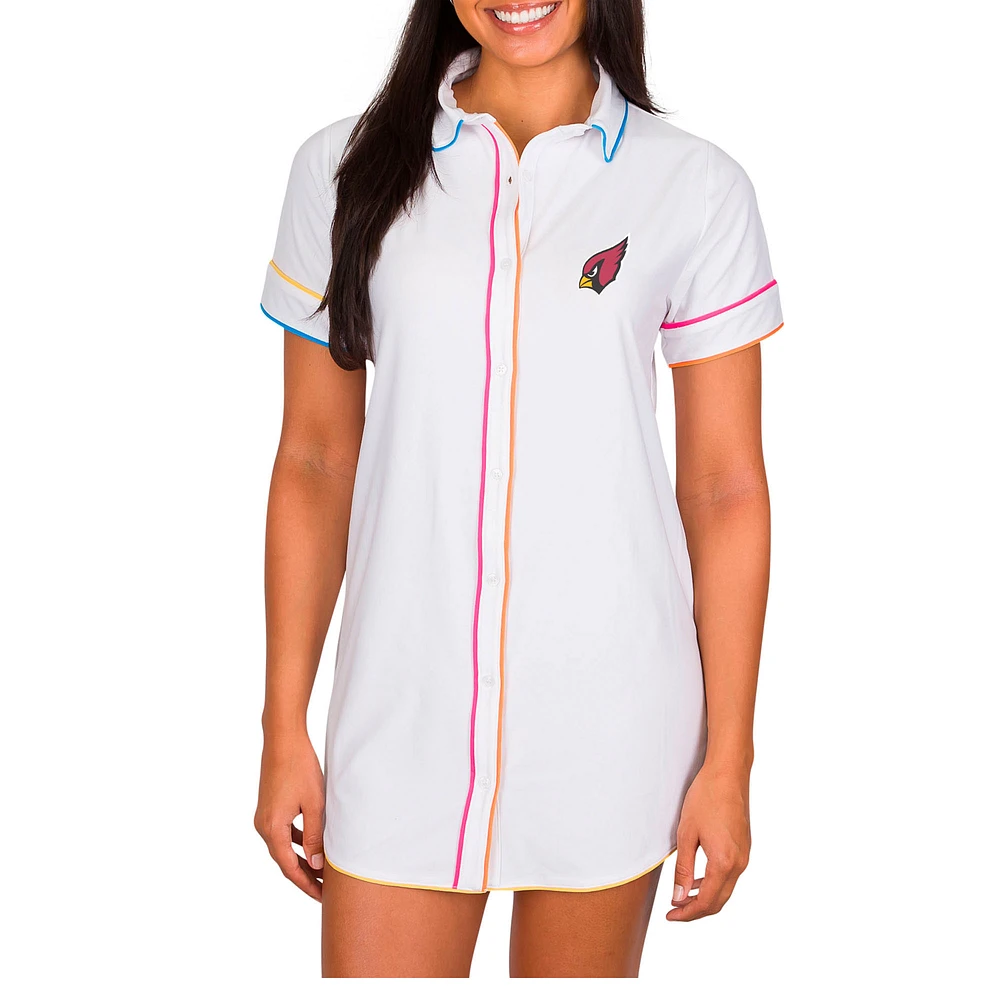 Women's Concepts Sport White Arizona Cardinals Flutter Knit Button-Up Nightshirt