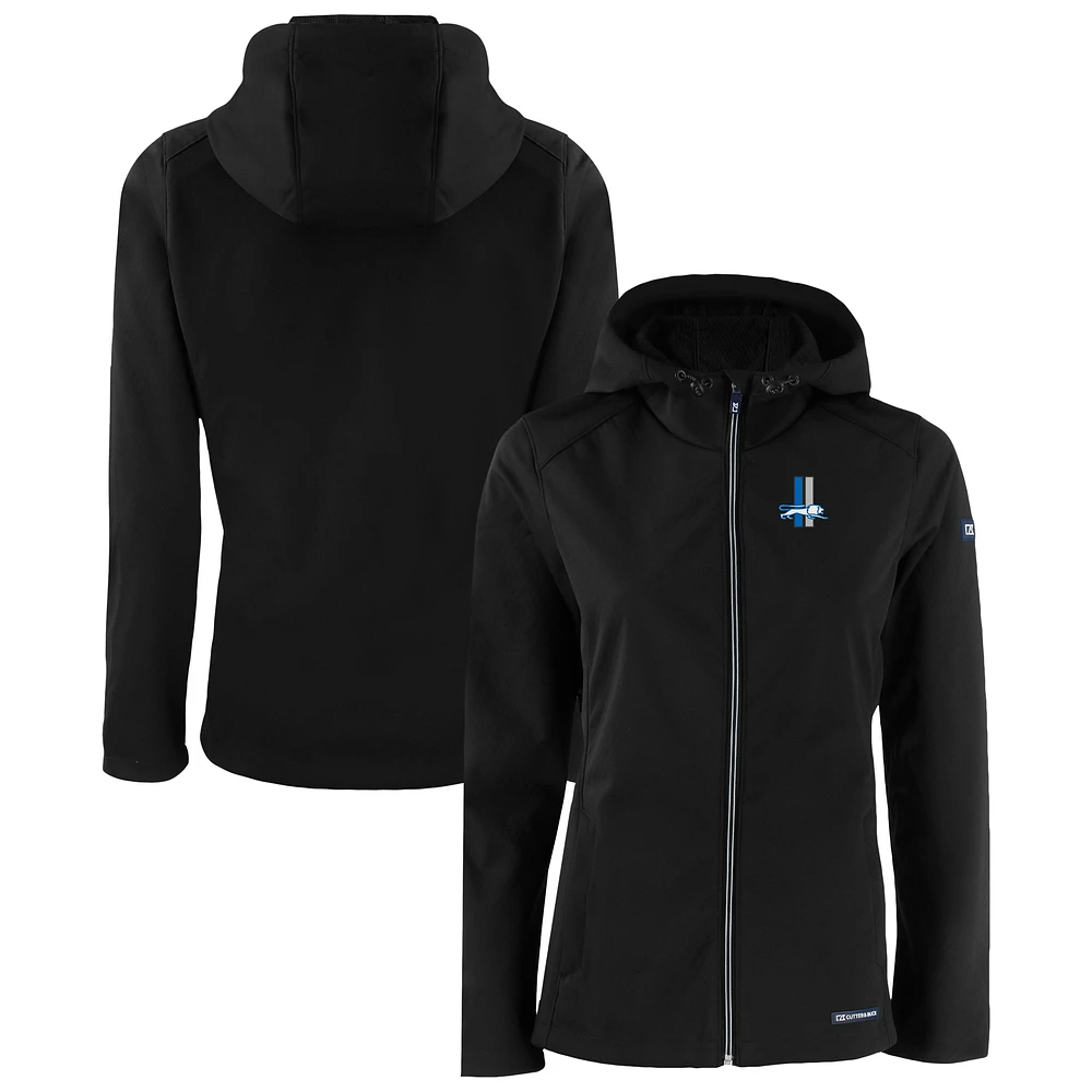 Women's Cutter & Buck Black Detroit Lions Evoke Eco Softshell Recycled Full-Zip Hoodie Jacket