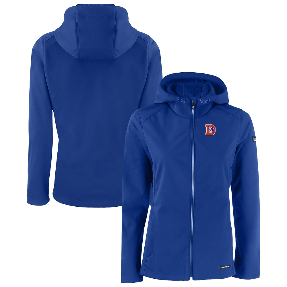 Women's Cutter & Buck Royal Denver Broncos Evoke Eco Softshell Recycled Full-Zip Hoodie Jacket