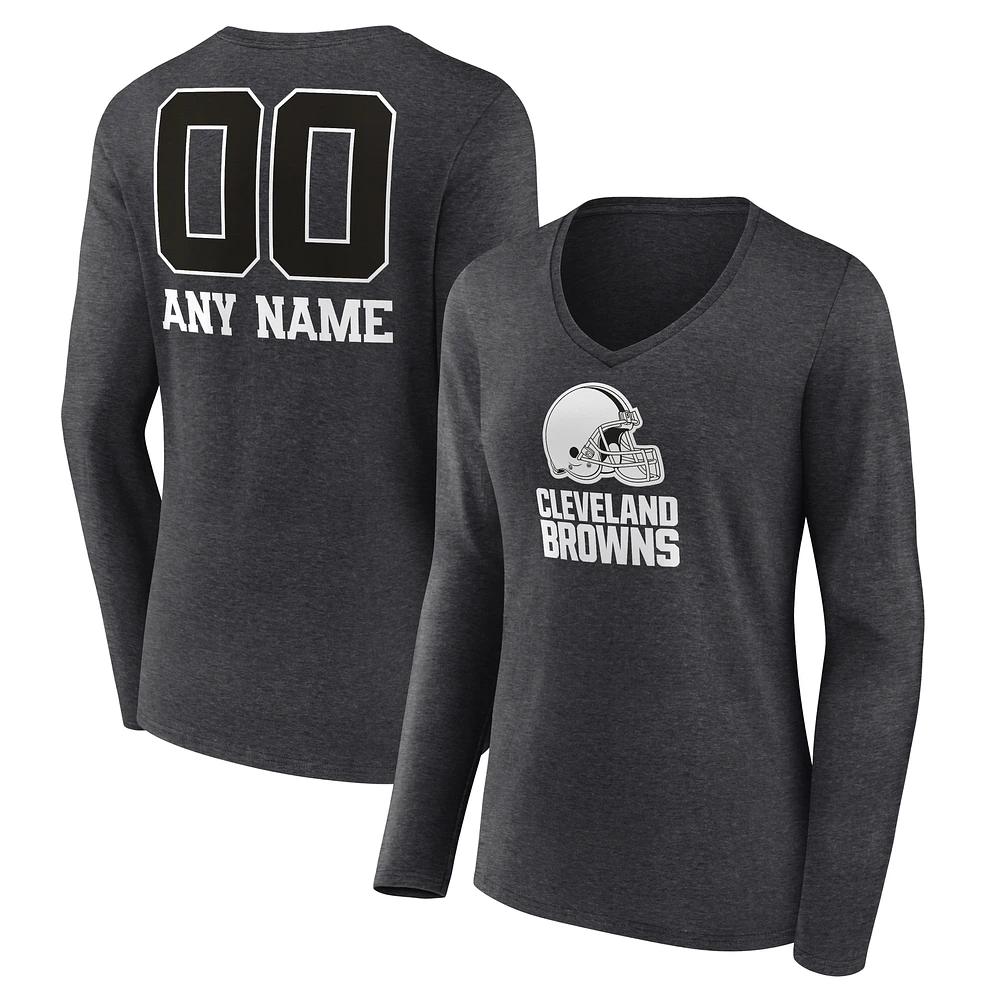 Women's Charcoal Cleveland Browns Personalized Name & Number Monochrome V-neck T-Shirt