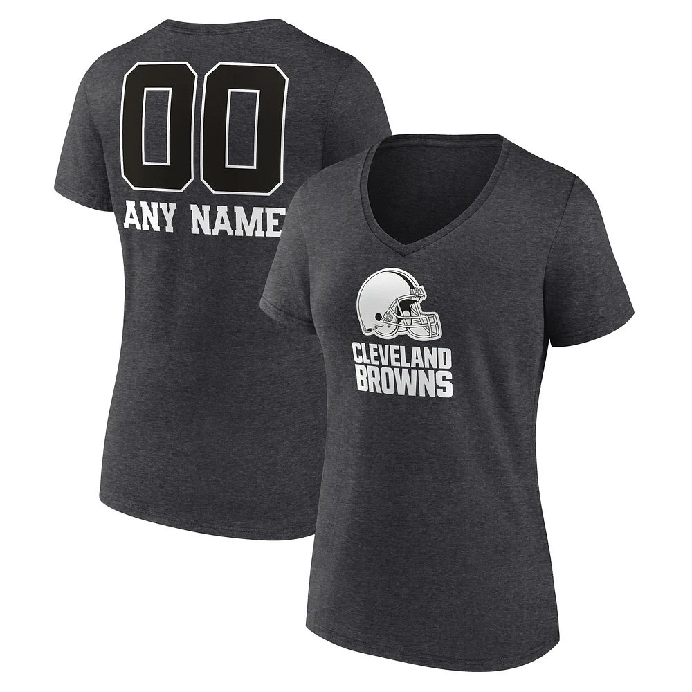 Women's Charcoal Cleveland Browns Personalized Name & Number Monochrome V-Neck Long Sleeve T-Shirt