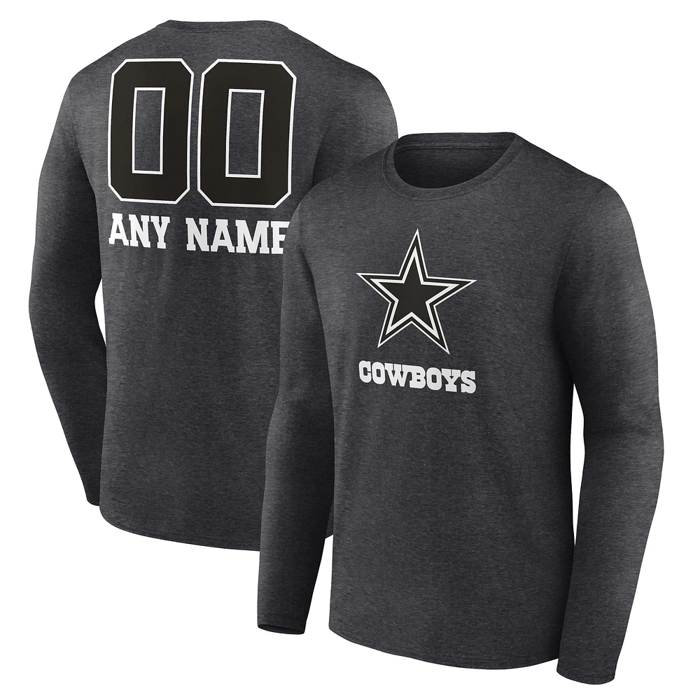 Men's Charcoal Dallas Cowboys Personalized Name & Number Monochrome Long Sleeve T-Shirt
