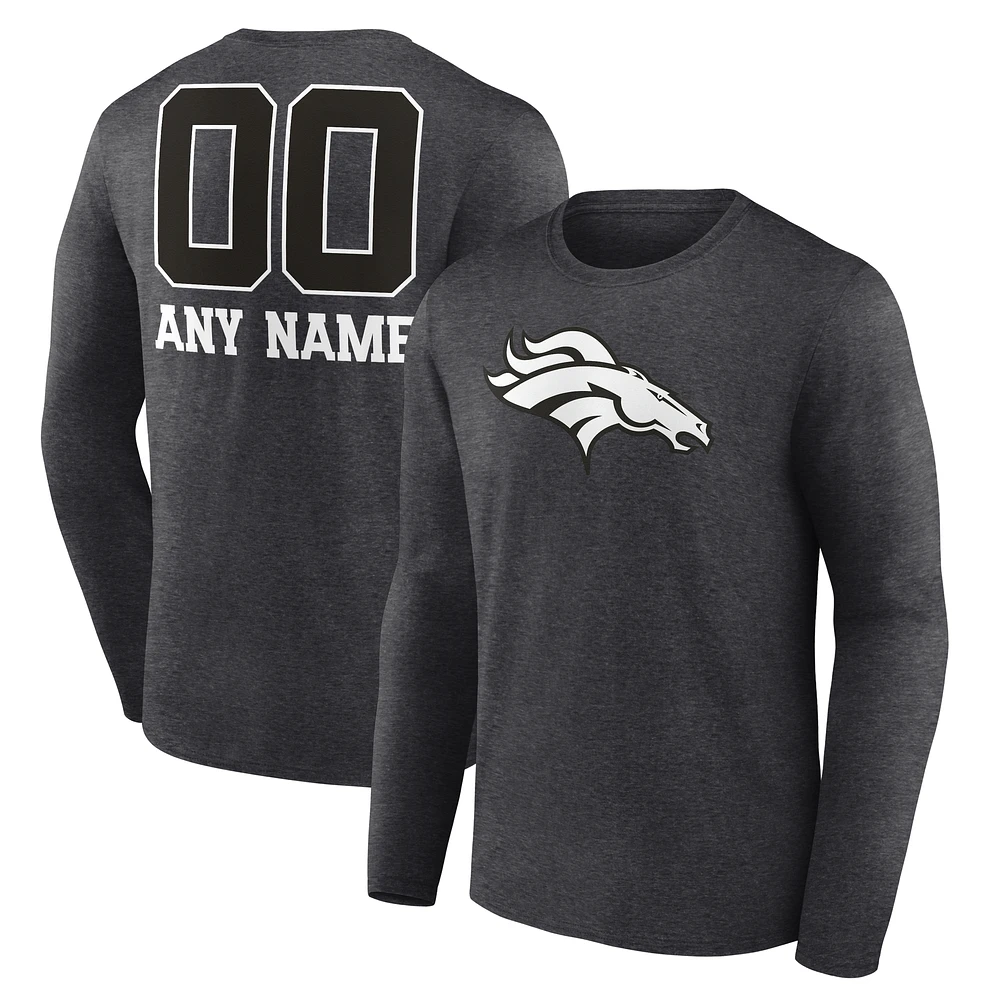 Men's Charcoal Denver Broncos Personalized Name & Number Monochrome Long Sleeve T-Shirt
