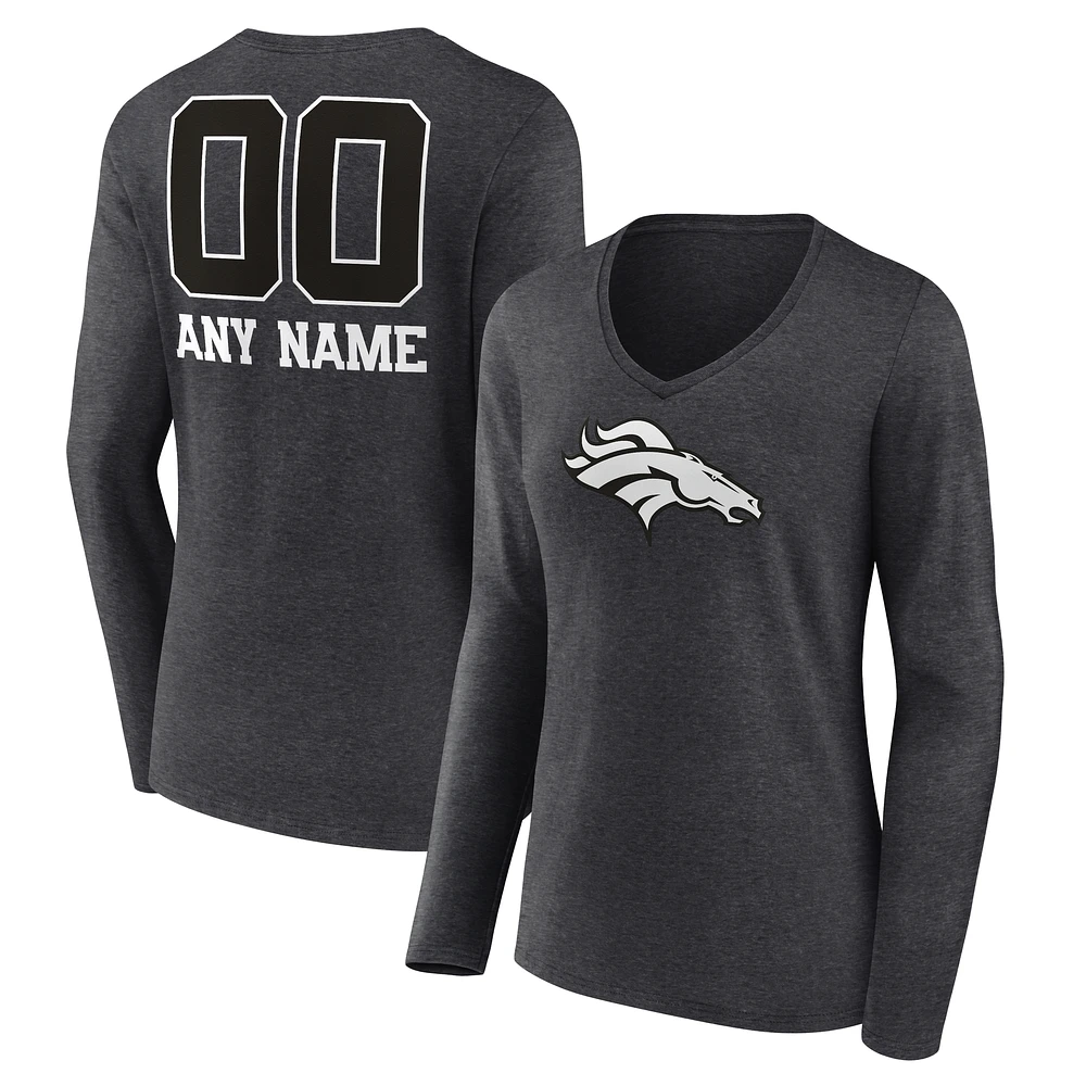 Women's Charcoal Denver Broncos Personalized Name & Number Monochrome V-neck T-Shirt