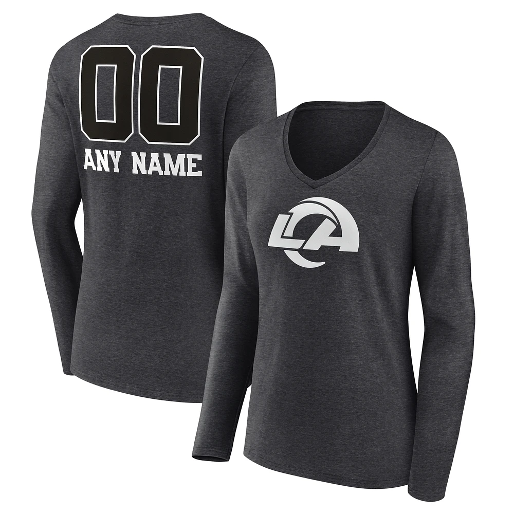 Women's Charcoal Los Angeles Rams Personalized Name & Number Monochrome V-neck T-Shirt