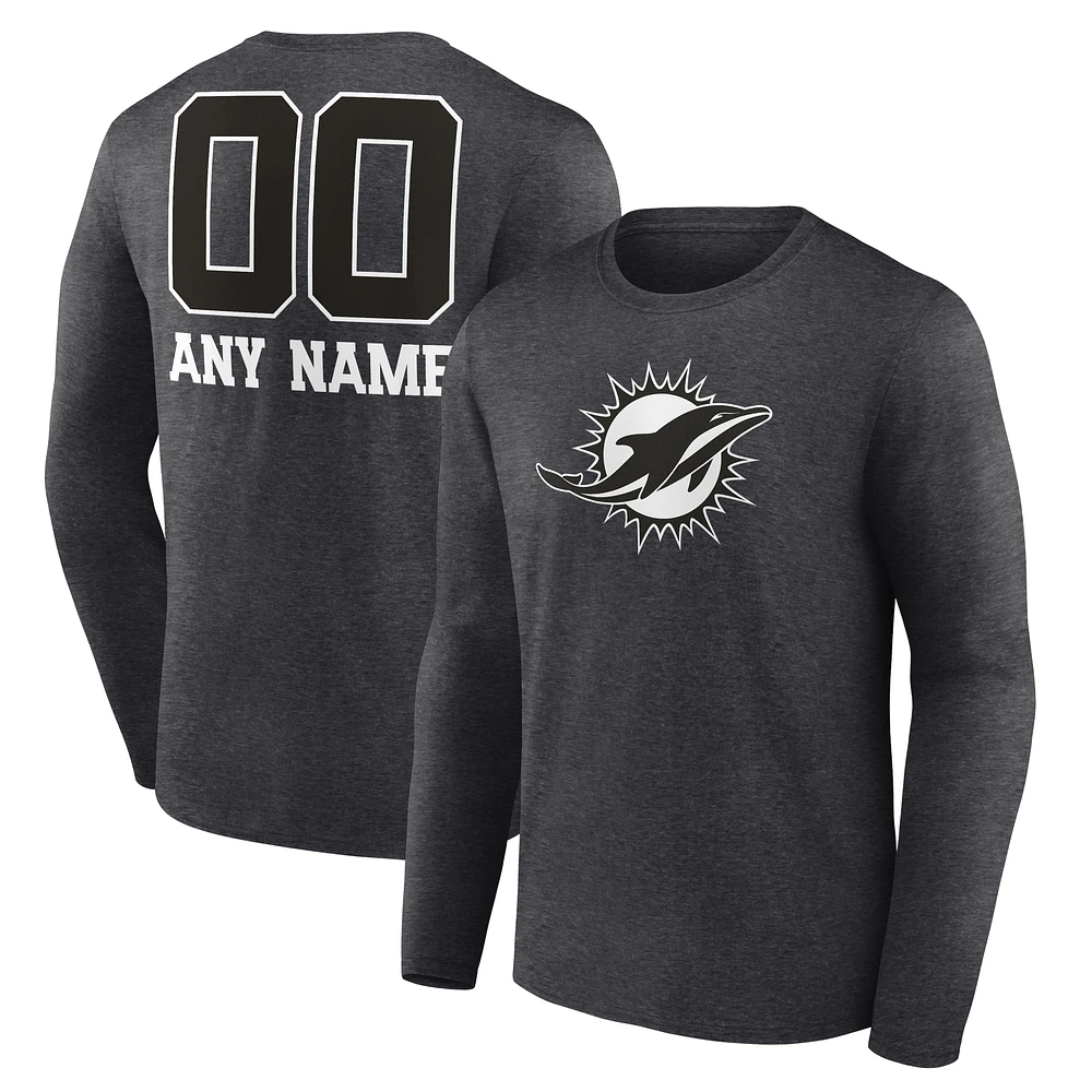 Men's Charcoal Miami Dolphins Personalized Name & Number Monochrome Long Sleeve T-Shirt