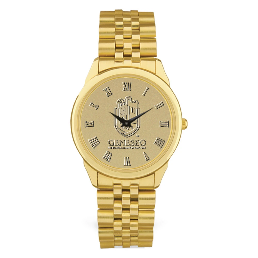 Men's SUNY Geneseo Knights Gold Medallion Rolled Link Bracelet Wristwatch