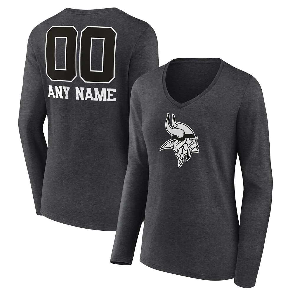 Women's Charcoal Minnesota Vikings Personalized Name & Number Monochrome V-neck T-Shirt