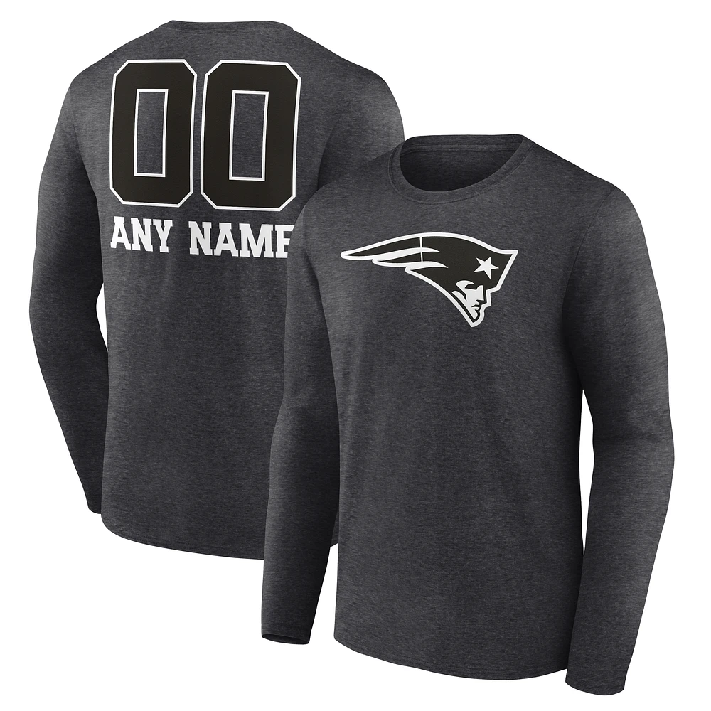 Men's Charcoal New England Patriots Personalized Name & Number Monochrome Long Sleeve T-Shirt