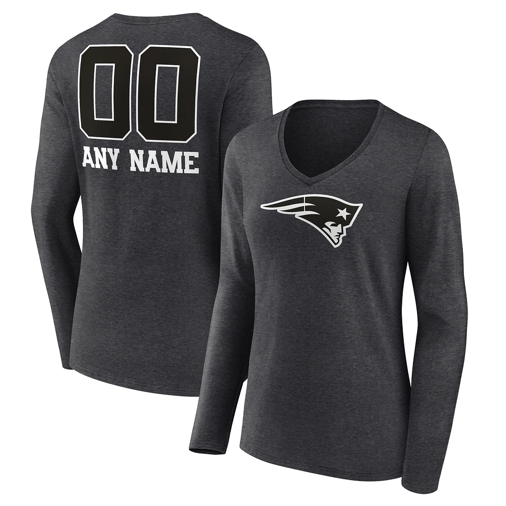 Women's Charcoal New England Patriots Personalized Name & Number Monochrome V-neck T-Shirt