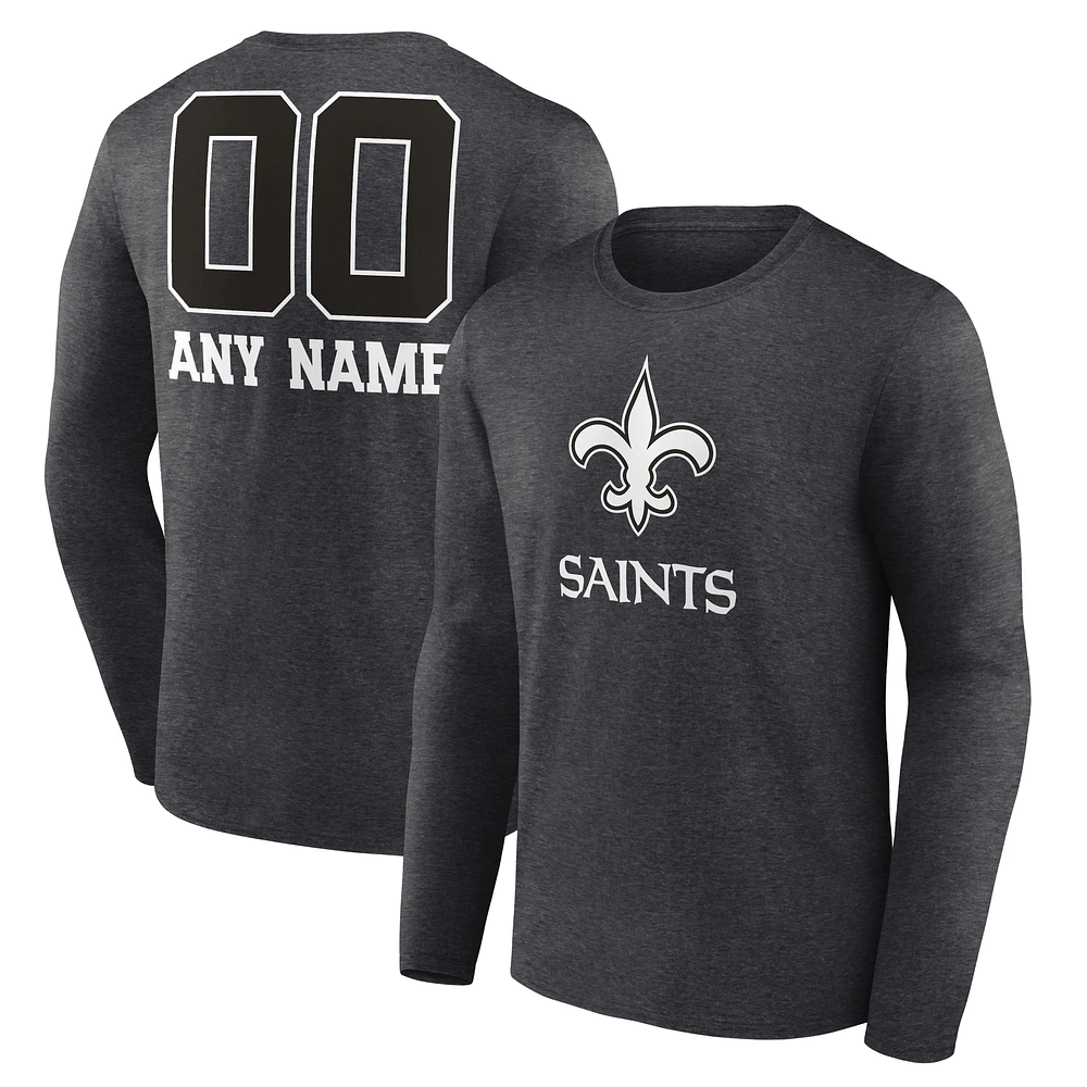 Men's Charcoal New Orleans Saints Personalized Name & Number Monochrome Long Sleeve T-Shirt