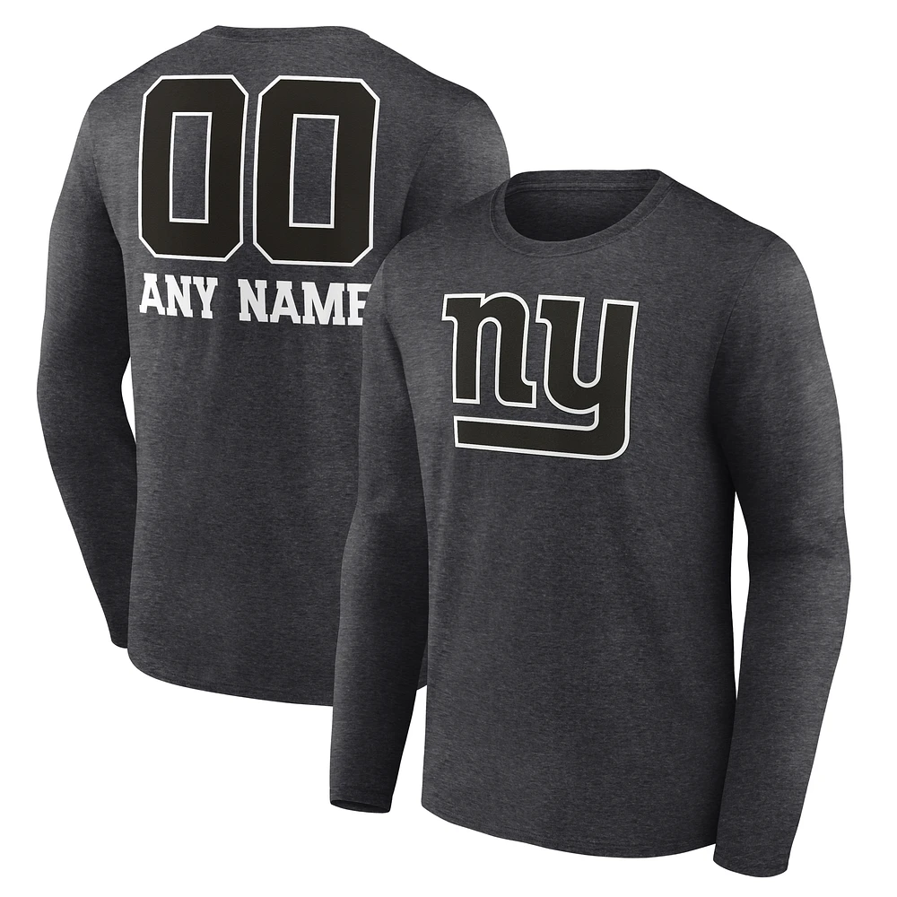 Men's Charcoal New York Giants Personalized Name & Number Monochrome Long Sleeve T-Shirt