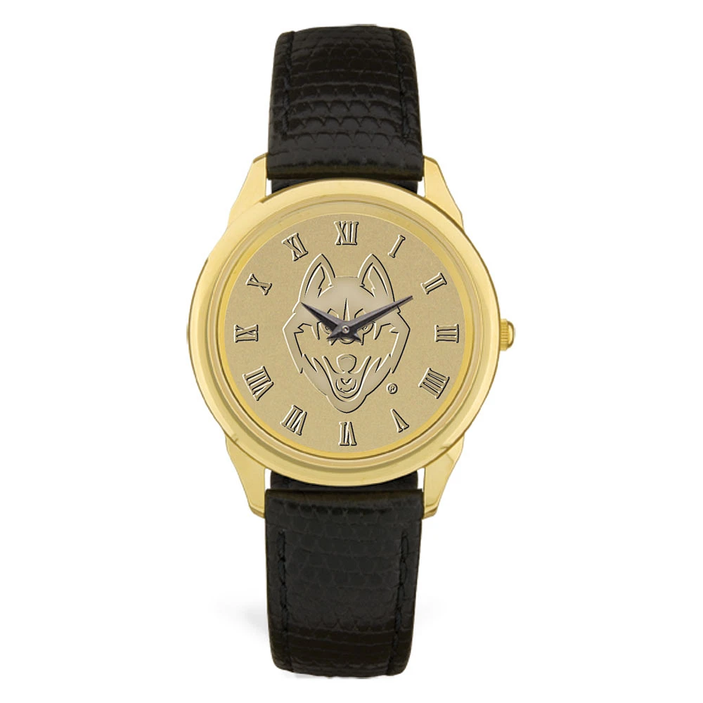 Gold UConn Huskies Black Leather Wristwatch