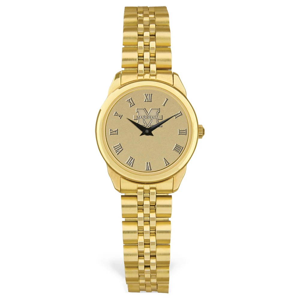 Women's Jardine Marshall Thundering Herd Gold Medallion Rolled Link Bracelet Wristwatch