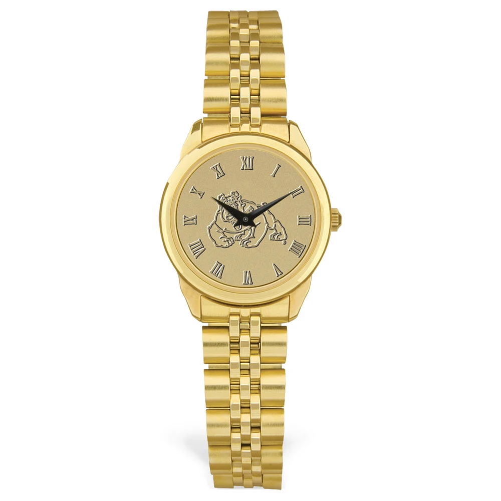 Women's Jardine Fresno State Bulldogs Gold Medallion Rolled Link Bracelet Wristwatch
