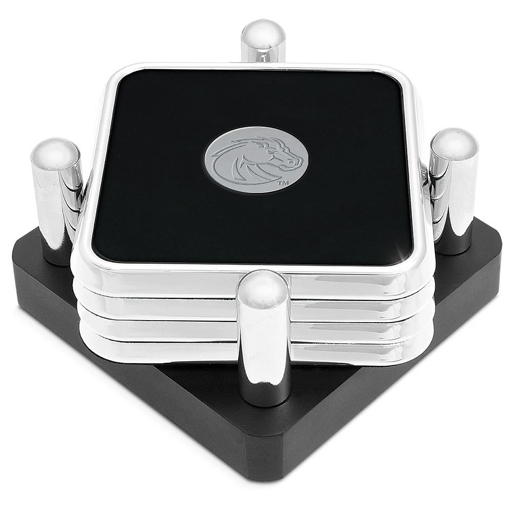 Silver Boise State Broncos Four-Piece Coaster Set in Presentation Stand