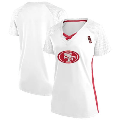 Women's Fanatics White San Francisco 49ers Plus Glitter Lace-Up V- Neck T-Shirt