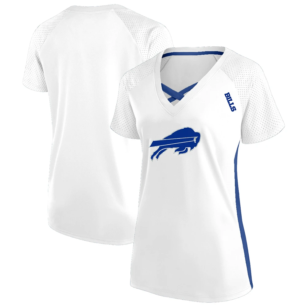 Women's Fanatics White Buffalo Bills Plus Glitter Lace-Up V- Neck T-Shirt