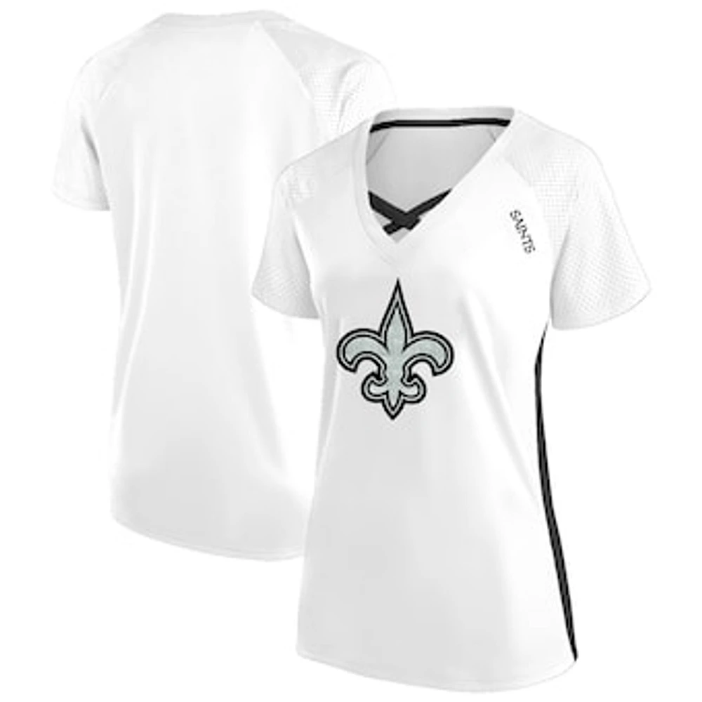 Women's Fanatics White New Orleans Saints Plus Glitter Lace-Up V- Neck T-Shirt