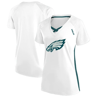 Women's Fanatics White Philadelphia Eagles Plus Size Glitter Lace-Up V- Neck T-Shirt