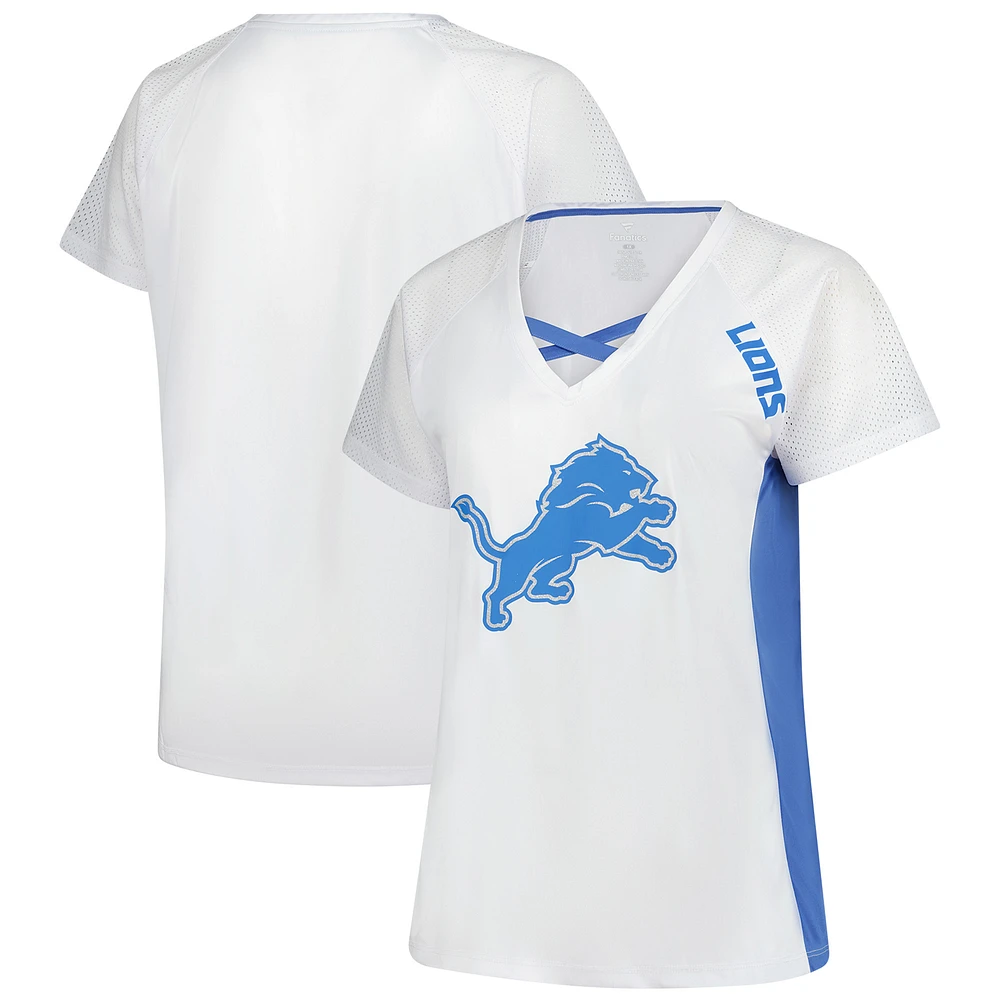 Women's Fanatics White Detroit Lions Plus Glitter Lace-Up V- Neck T-Shirt