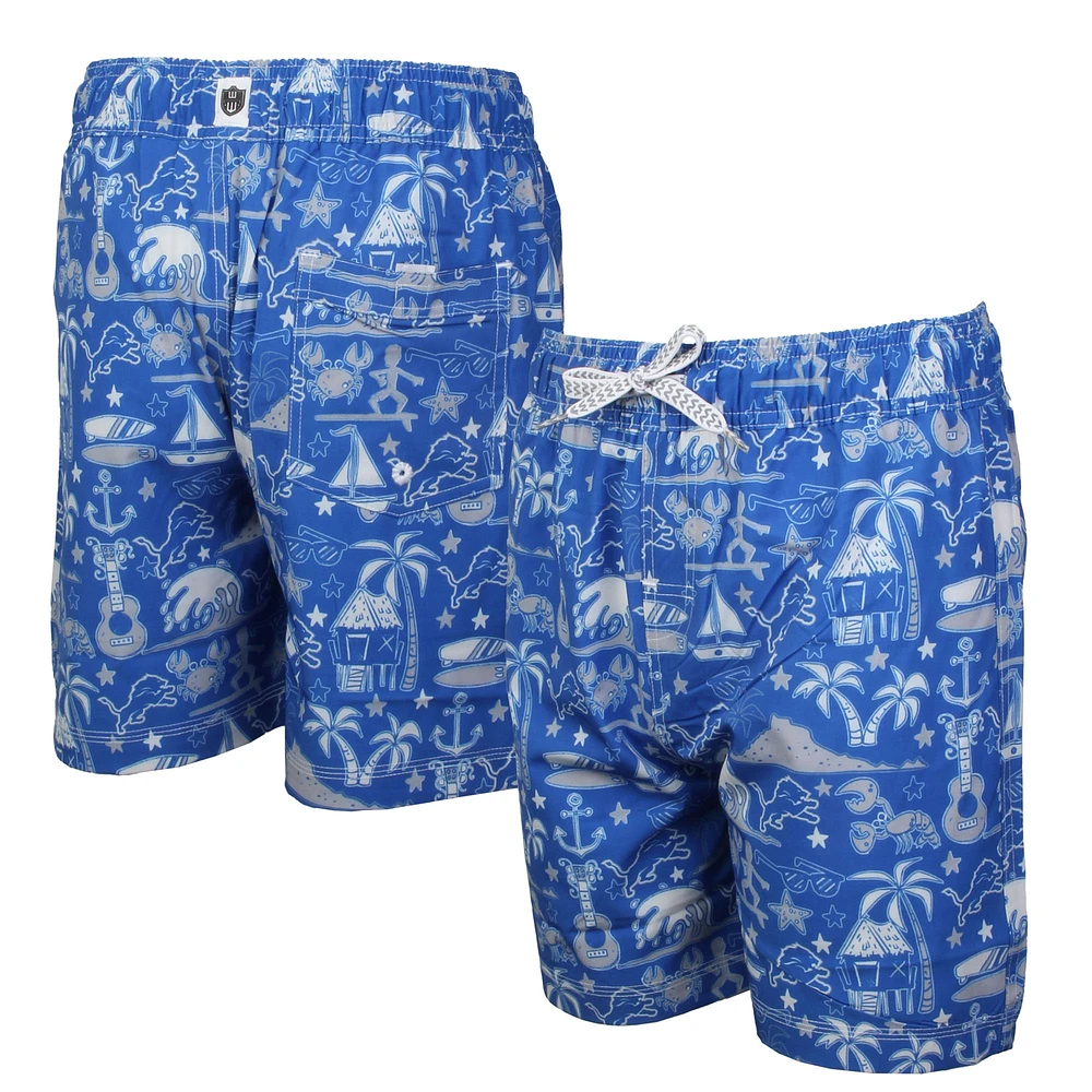 Youth Wes & Willy Blue Detroit Lions Luau Swim Trunks