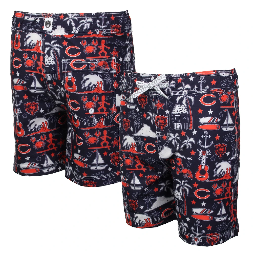 Youth Wes & Willy Navy Chicago Bears Luau Swim Trunks
