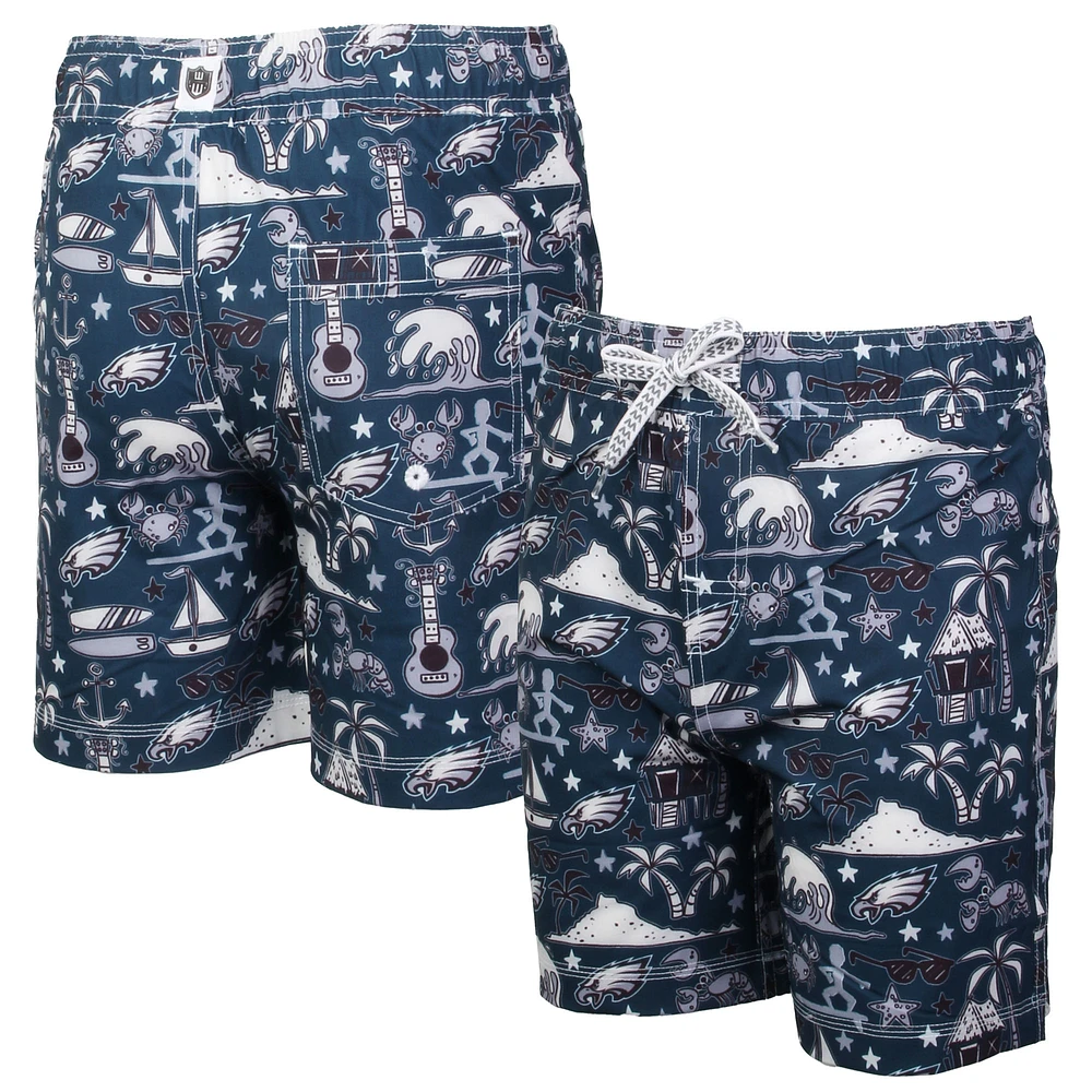 Youth Wes & Willy Midnight Green Philadelphia Eagles Luau Swim Trunks