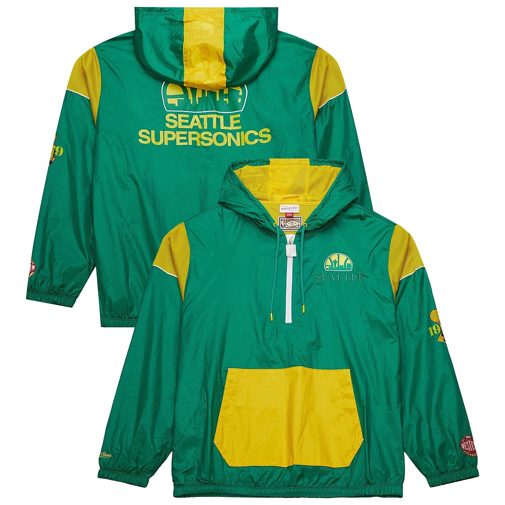 Unisex Mitchell & Ness Kelly Green Seattle SuperSonics Hardwood Classics Team OG 3.0 Anorak Half-Zip Windbreaker Jacket