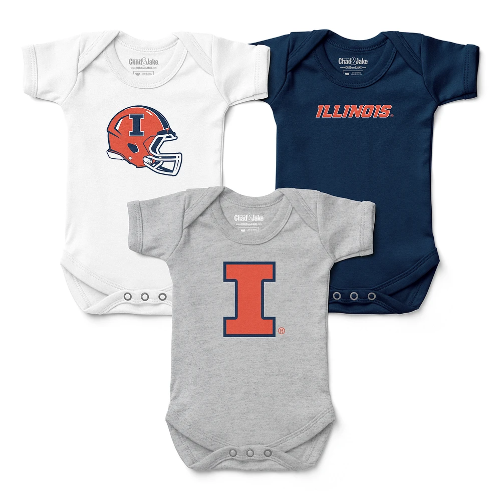 Newborn & Infant Chad Jake Illinois Fighting Illini 3-Pack Bodysuit Set