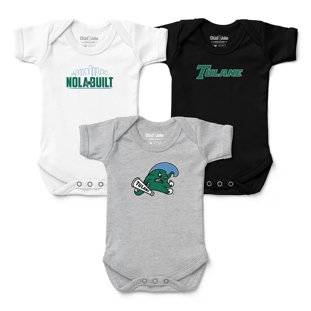 Newborn & Infant Chad Jake Tulane Green Wave 3-Pack Bodysuit Set