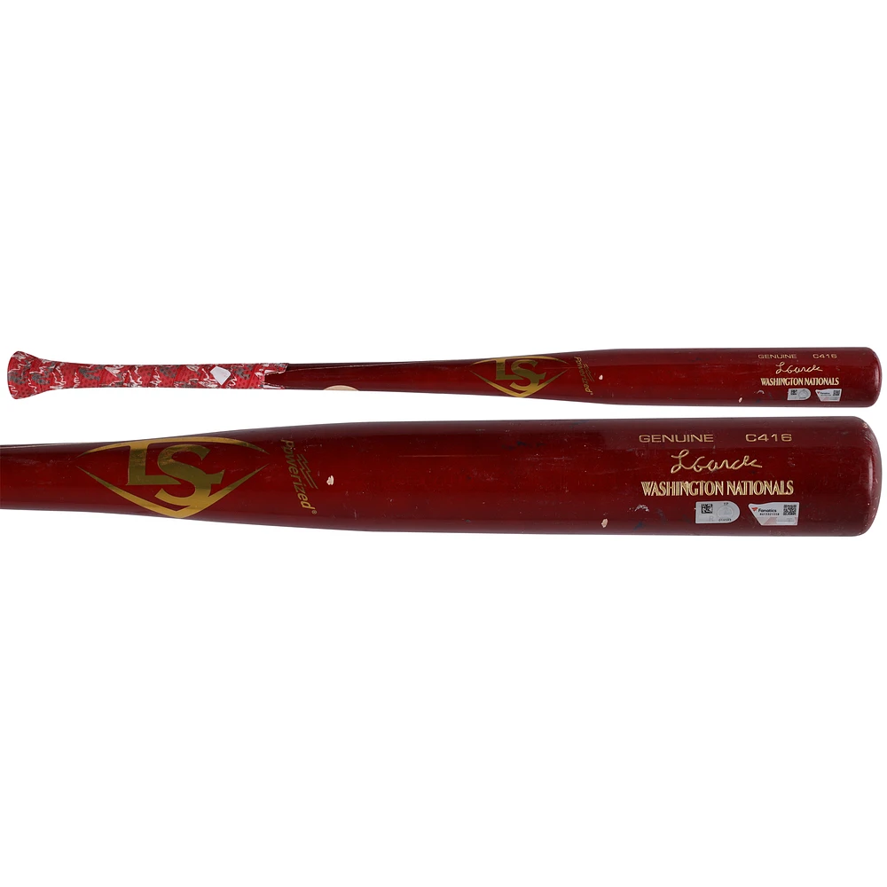 Luis García Jr. Washington Nationals Game-Used Red Louisville Slugger Broken Bat vs. Oakland Athletics on April 12, 2024