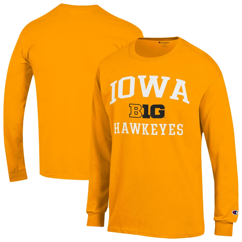 Men's Champion Gold Iowa Hawkeyes Big Ten Long Sleeve T-Shirt