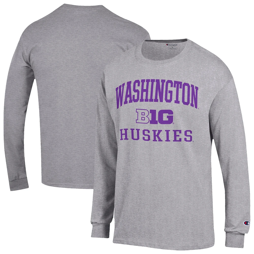 Men's Champion Gray Washington Huskies Big Ten Long Sleeve T-Shirt