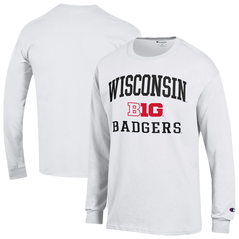 Men's Champion White Wisconsin Badgers Big Ten Long Sleeve T-Shirt