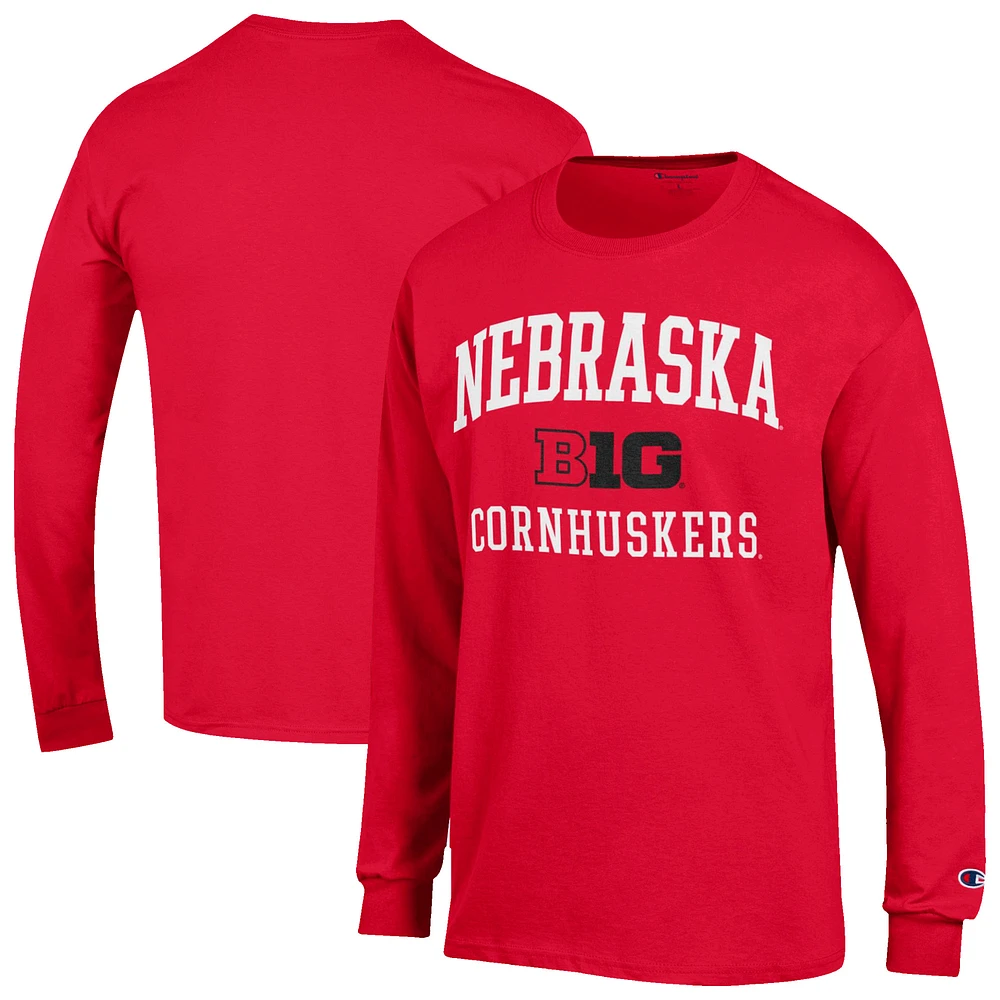 Men's Champion Scarlet Nebraska Huskers Big Ten Long Sleeve T-Shirt