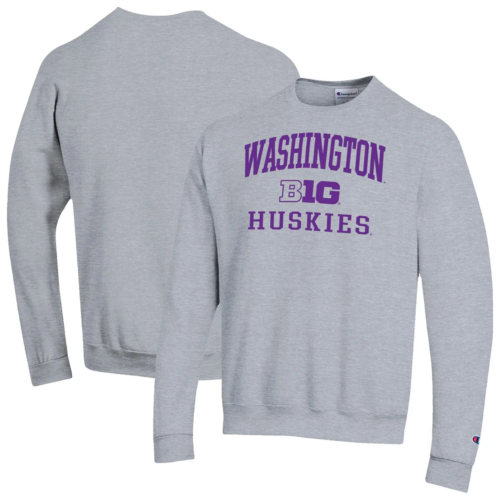 Men's Champion Gray Washington Huskies Big Ten Powerblend Pullover Sweatshirt