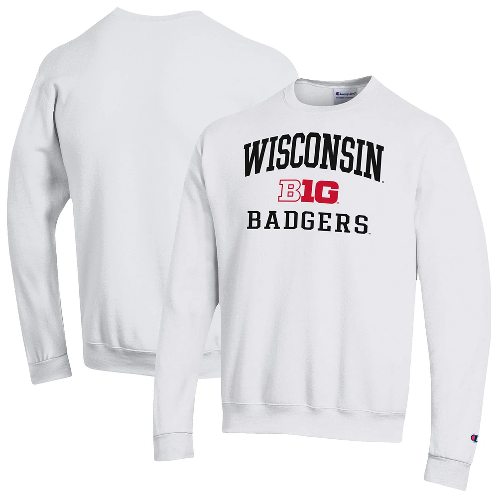 Men's Champion White Wisconsin Badgers Big Ten Powerblend Pullover Sweatshirt