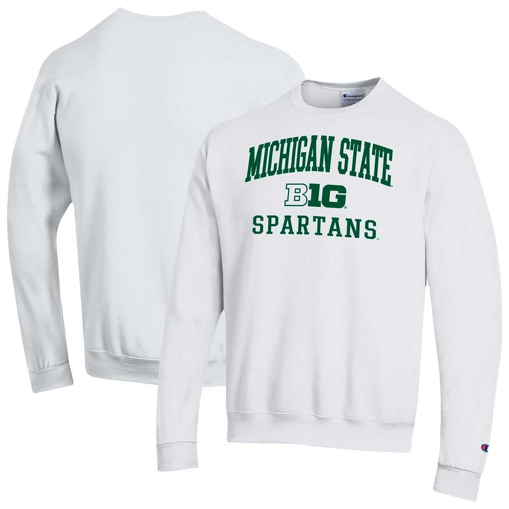 Men's Champion White Michigan State Spartans Big Ten Powerblend Pullover Sweatshirt