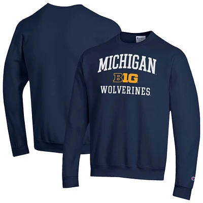 Men's Champion Navy Michigan Wolverines Big Ten Powerblend Pullover Sweatshirt