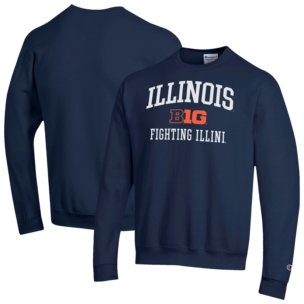 Men's Champion Navy Illinois Fighting Illini Big Ten Powerblend Pullover Sweatshirt