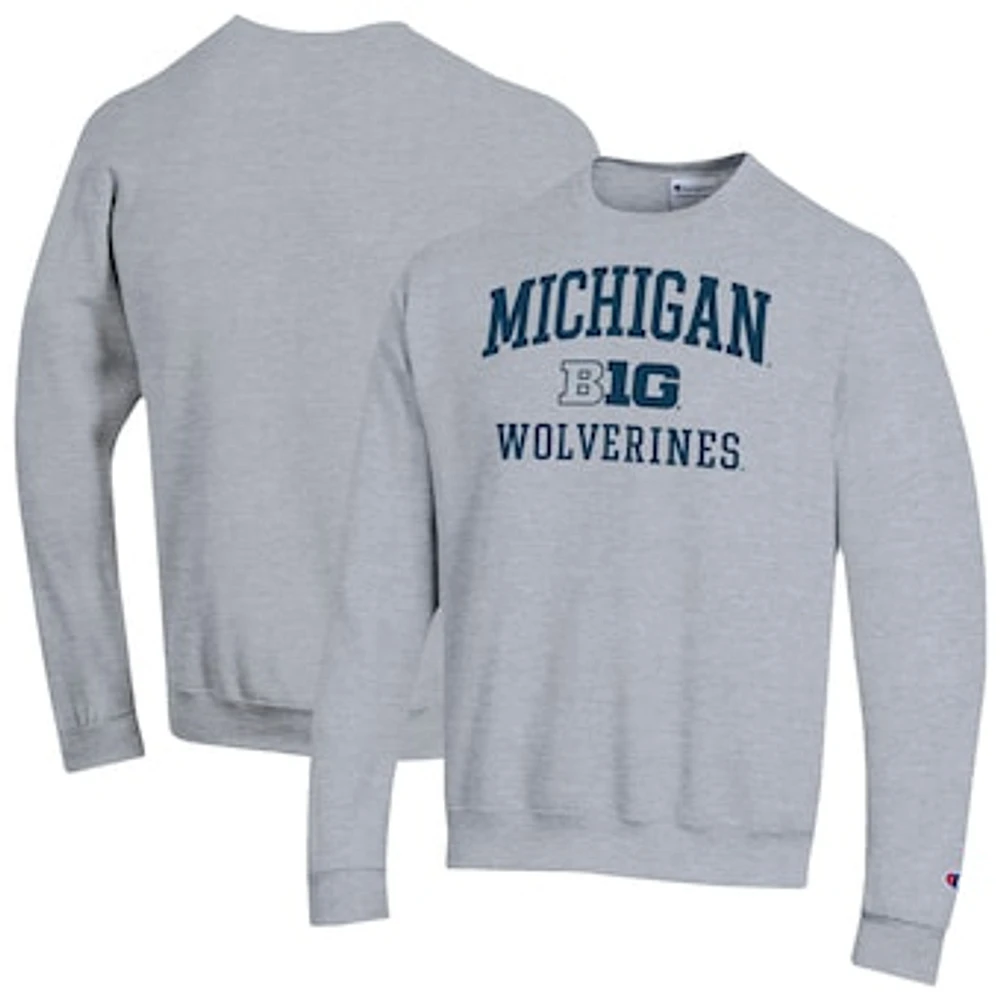 Men's Champion Gray Michigan Wolverines Big Ten Powerblend Pullover Sweatshirt