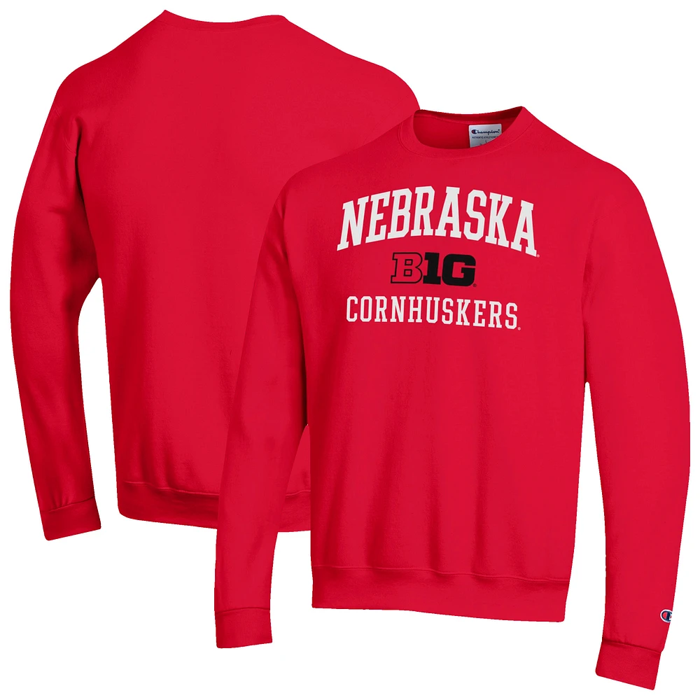 Men's Champion Scarlet Nebraska Huskers Big Ten Powerblend Pullover Sweatshirt