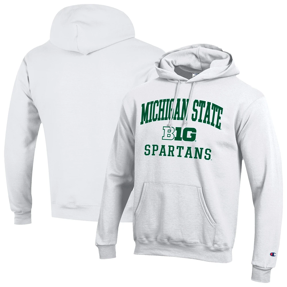 Men's Champion White Michigan State Spartans Big 10 Powerblend Pullover Hoodie