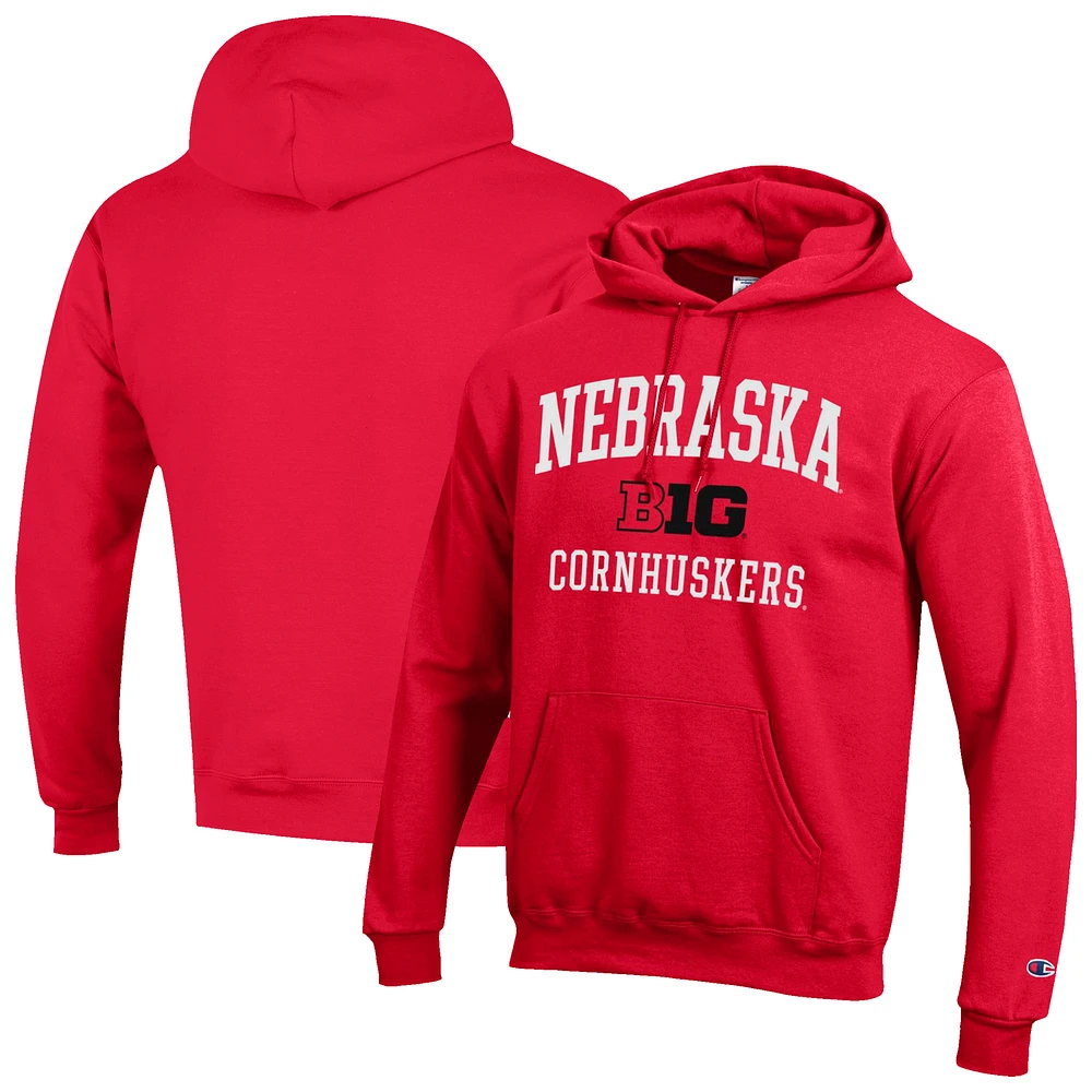 Men's Champion Scarlet Nebraska Huskers Big 10 Powerblend Pullover Hoodie