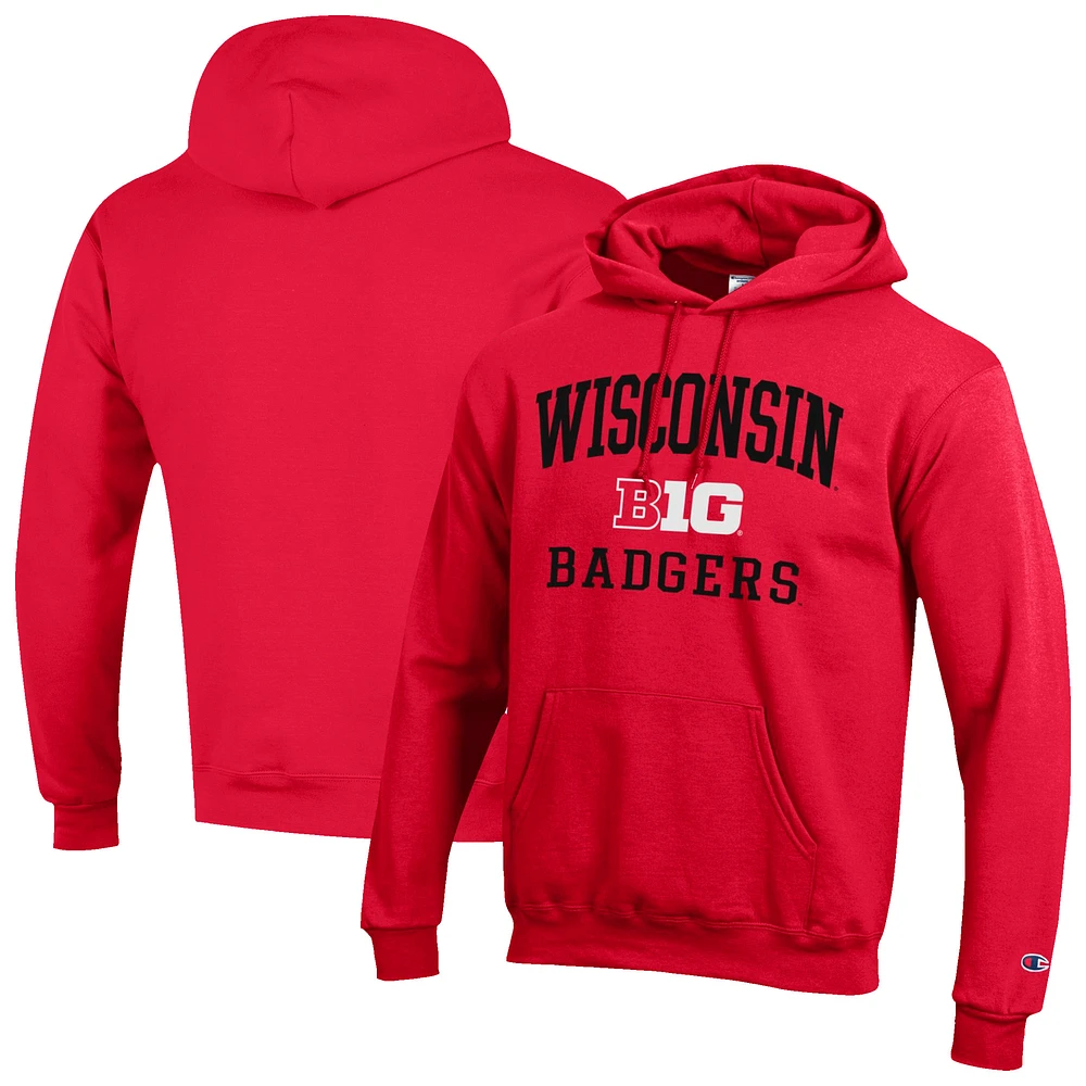 Men's Champion Red Wisconsin Badgers Big 10 Powerblend Pullover Hoodie