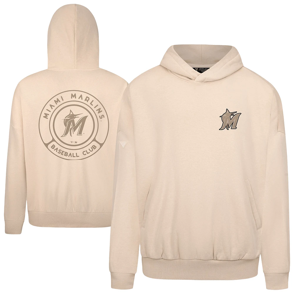 Men's Levelwear Khaki Miami Marlins Contact Oversized Pullover Hoodie