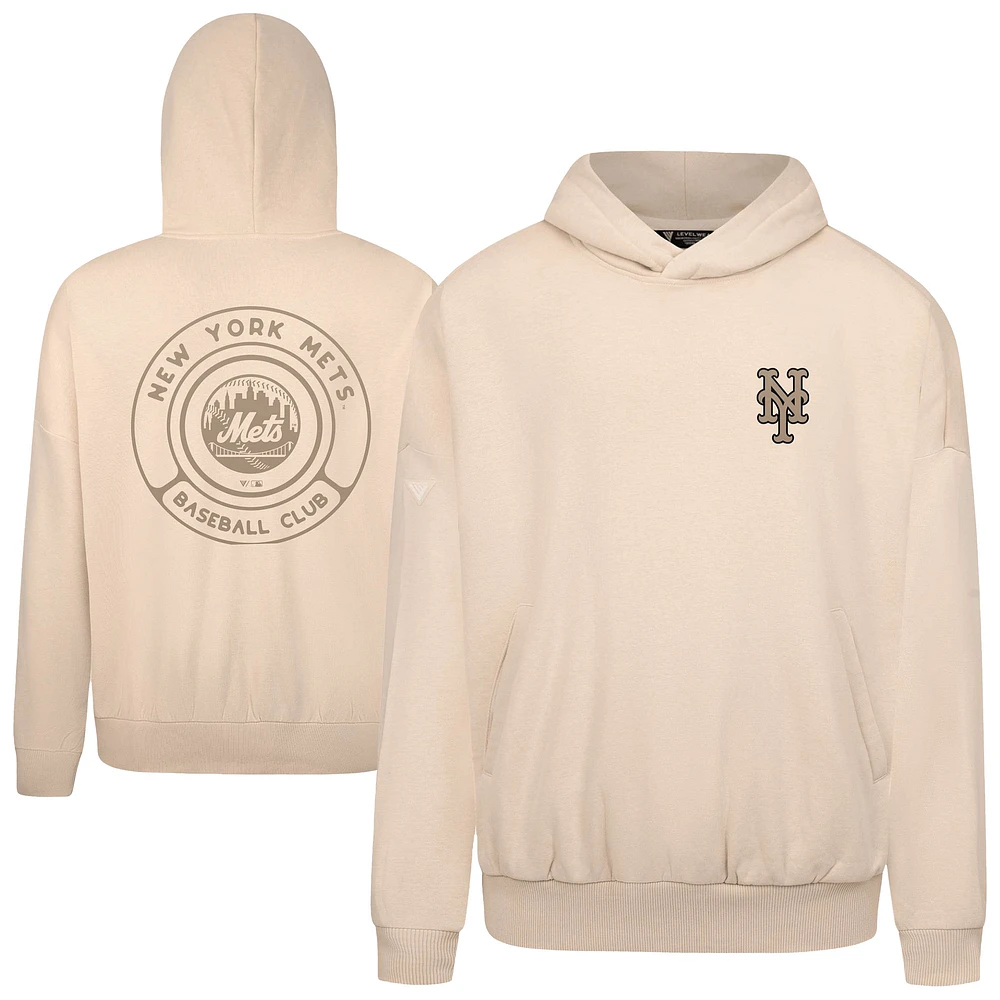 Men's Levelwear Khaki New York Mets Contact Oversized Pullover Hoodie