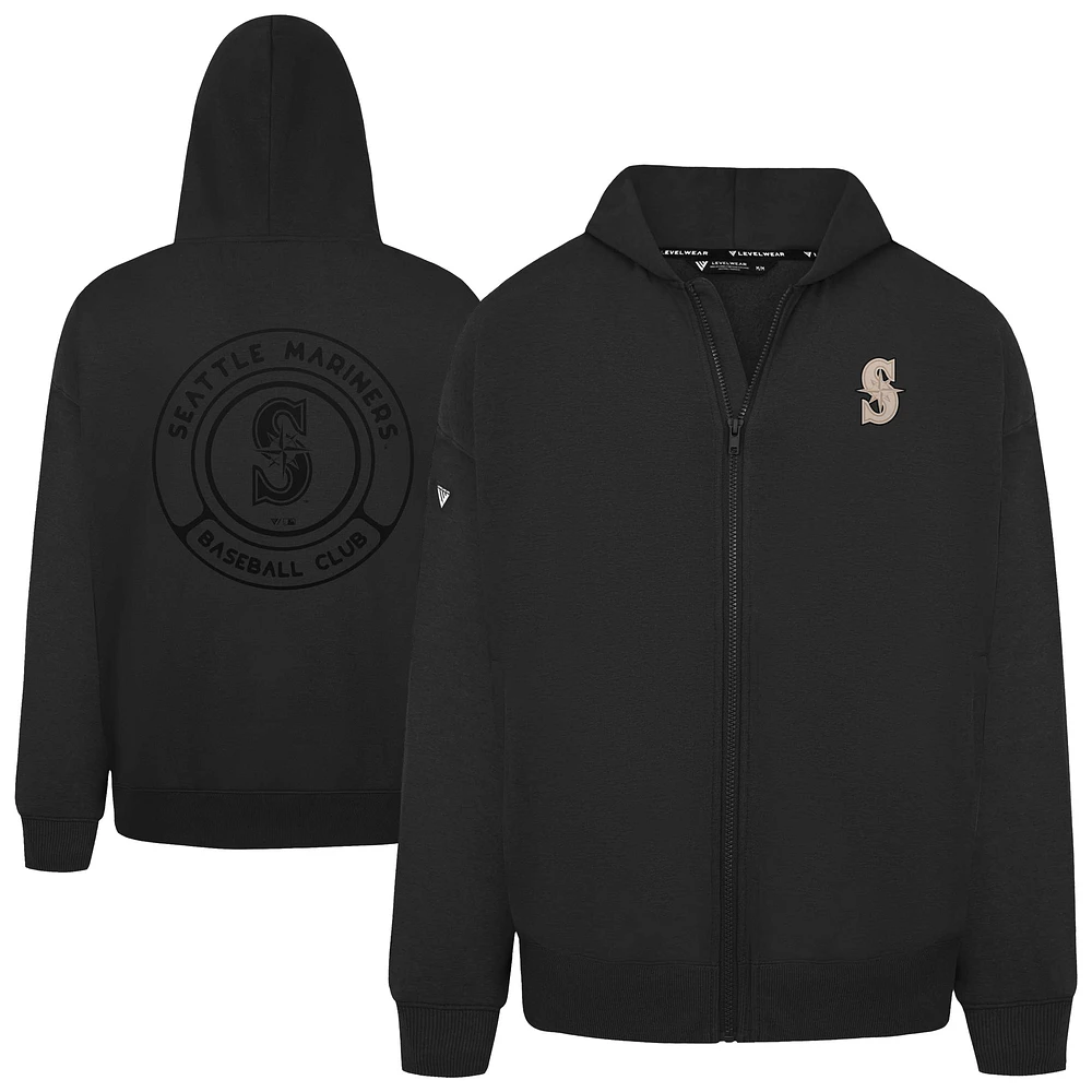 Men's Levelwear Black Seattle Mariners Uphill Oversized Full-Zip Hoodie